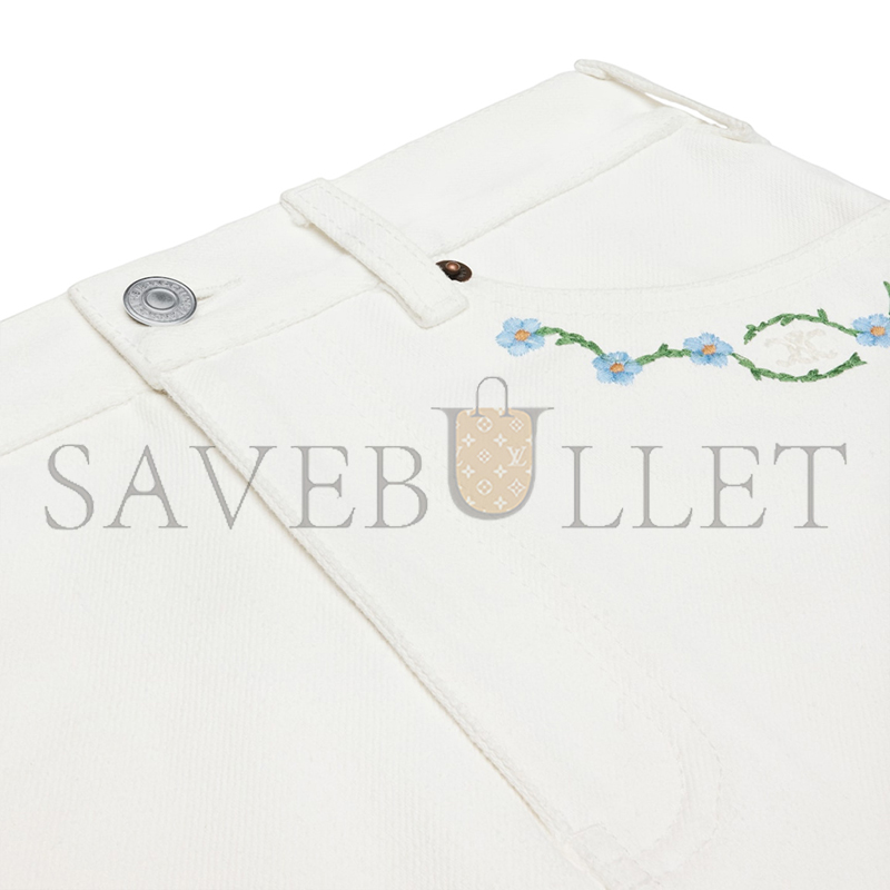 CELINE EMBROIDERED MINI SKIRT IN RAW WASH WHITE DENIM RJ031360W.07IA